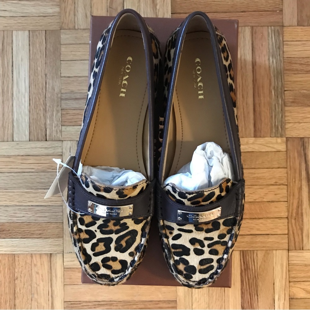 Coach Leopard Print Calf Hair Loafers in Brown and Black - Picture 12 of 16
